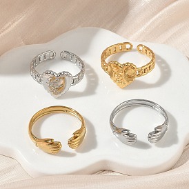 304 открытые кольца-манжеты из нержавеющей стали для женщин, Сердце со словами "люблю тебя" / объятия с открытыми руками