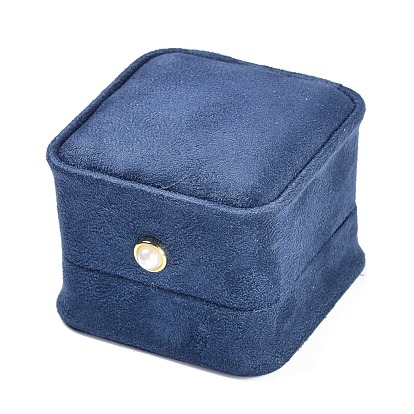 Velvet Ring Boxes, with Acrylic Pearl, Square, for Wedding, Jewelry Storage Case