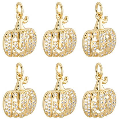 6 шт. подвески из латуни с кубическим цирконием на Хэллоуин, тыква Тыква-фонарь, класс AAA, без кадмия, без никеля и без свинца