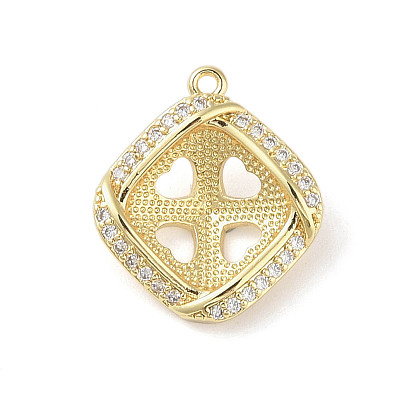 Brass Micro Pave Cubic Zirconia Pendant Bails, Cadmium Free & Nickel Free & Lead Free, Rhombus