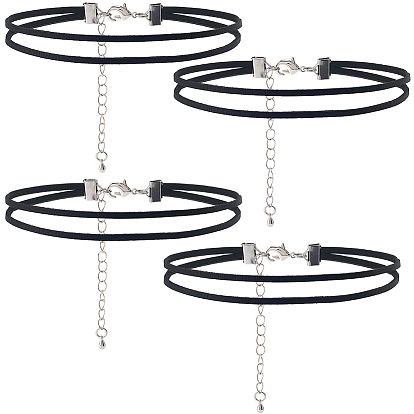 4шт. двухслойные чокеры из искусственной кожи, с латунными карабин-лобстерами , платина