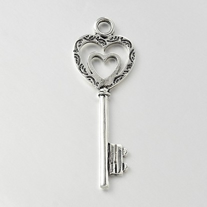Tibetan Style Alloy Pendants, Cadmium Free & Lead Free, Skeleton Key, 51x18x2mm, Hole: 4mm