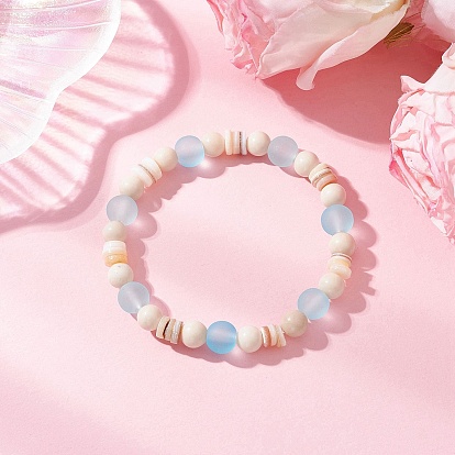 Браслеты в стиле бохо из натуральных ископаемых, пресноводных ракушек и стеклянных бусин для женщин, круглые