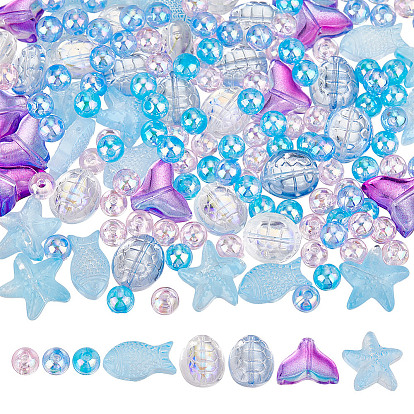 Комплекты фурнитуры из прозрачных стеклянных и акриловых бусин, окрашенных распылением, разнообразные