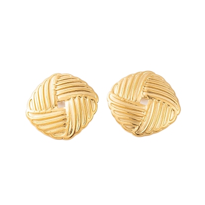 Ion Plating(IP) 304 Stainless Steel Stud Earrings for Women, Textured Rhombus