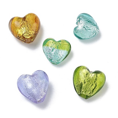 Стеклянные бусины, с фольгой внутри, ручная работа, сердце
