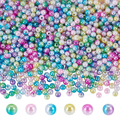 1500 pièces 6 couleurs perles d'imitation perle en ABS, ronde, deux tons