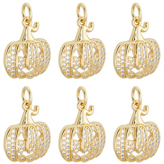 6 шт. подвески из латуни с кубическим цирконием на Хэллоуин, тыква Тыква-фонарь, класс AAA, без кадмия, без никеля и без свинца