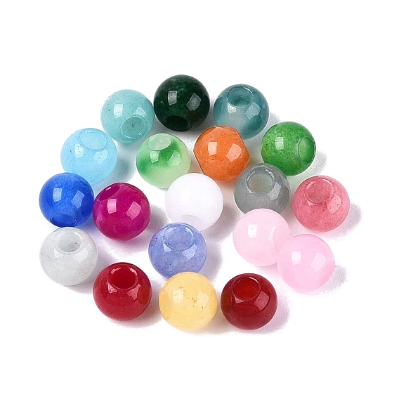 Натуральный белый нефрит европейский бисер, гладкий круглый, бусины с большим отверстием, окрашенные