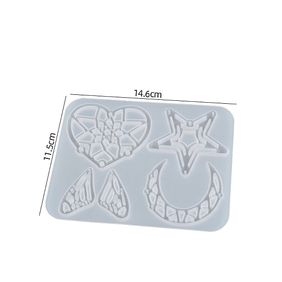 Heart & Star & Moon & Wing Pendant Silicone Molds, for UV Resin, Epoxy Resin Jewelry Making