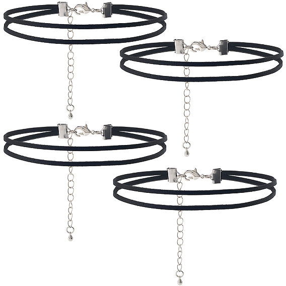 4шт. двухслойные чокеры из искусственной кожи, с латунными карабин-лобстерами , платина