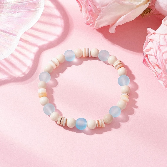 Браслеты в стиле бохо из натуральных ископаемых, пресноводных ракушек и стеклянных бусин для женщин, круглые