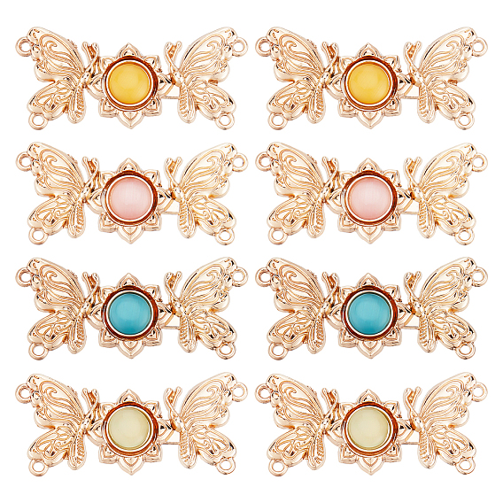 8 Sets 4 Colors Alloy Snap Lock Clasps, with Mixed Color Enamel, Butterfly