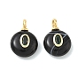 Natural Black Banded Agate(Dyed & Heated) Pendants, Coin Charms with Brass Micro Pave Cubic Zirconia Findings, Rack Plating, Long-Lasting Plated, Lead Free & Cadmium Free