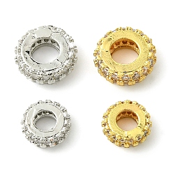 Rack Plating Brass Clear Cubic Zirconia Beads, Long-Lasting Plated, Lead Free & Cadmium Free, Rondelle, Large Hole Beads