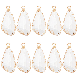 10шт. подвески из стекла в форме капли, с легкой позолоченной латунной фурнитурой, граненые