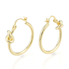 Brass Knot Hoop Earrings for Women, Nickel Free