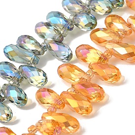 Electroplate Glass Beads Strands, Faceted, Teardrop, Top Drilled