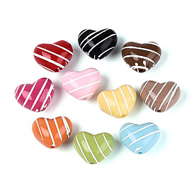 Непрозрачные акриловые эмалированные бусины, полосатые бусины, сердце