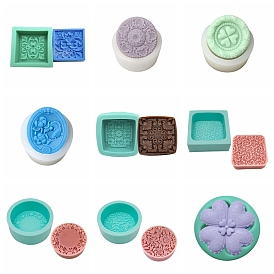 Moules en silicone, pour la fabrication de savons artisanaux, motif floral de style chinois, carré/trèfle/ovale