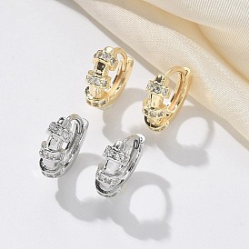 Серьги-кольца из латуни с прозрачным кубическим цирконием, кольцо