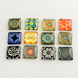 Cabochons carrés en verre à motif floral, pour les projets de bricolage