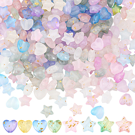 1000 шт. 20 стили матовые акриловые подвески, с латунной петлей и золотой фольгой, звезда/сердце, градиент цвета