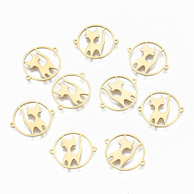 304 Stainless Steel Links Connectors, Laser Cut, Flat Round with Cat