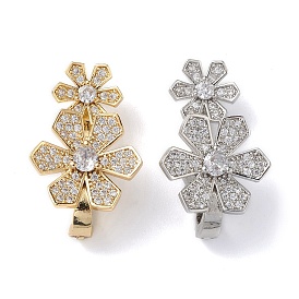 Rack Plating Flower Brass Pave Clear Cubic Zirconia Fold Over Magnetic Clasps, Cadmium Free & Lead Free, Long-Lasting Plated