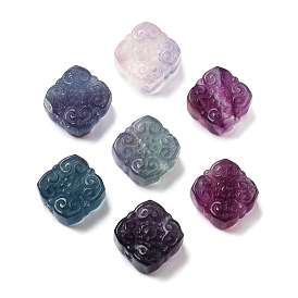 Natural Fluorite Beads, Square with Carved Flower