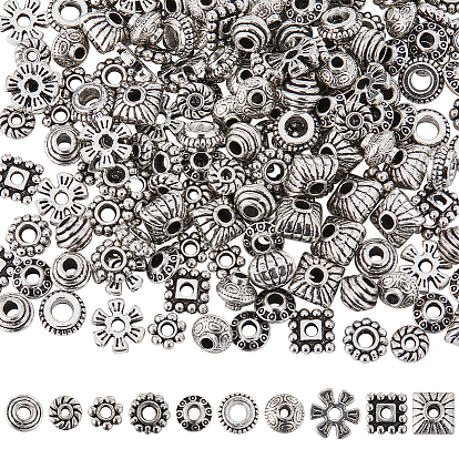 200 шт 10 стиль бусины-распорки сплава тибетского стиля, плоский круглый, двухконусный и цветочный, разнообразные