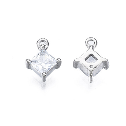 Long-Lasting Plated 925 Sterling Silver Cubic Zirconia Charms, Real Platinum Plated, Nickel Free, Rhombus