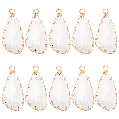 10шт. подвески из стекла в форме капли, с легкой позолоченной латунной фурнитурой, граненые