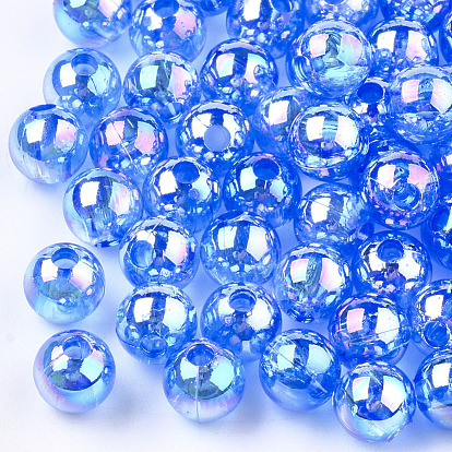 Transparent Plastic Beads, AB Color Plated, Round