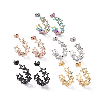 304 серьги-гвоздики в виде звезд из нержавеющей стали, полукруглые серьги для женщин, ионное покрытие (ip)