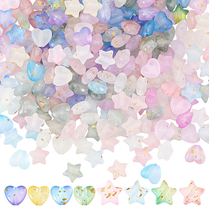 1000 шт. 20 стили матовые акриловые подвески, с латунной петлей и золотой фольгой, звезда/сердце, градиент цвета