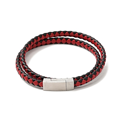 Microfiber Leather Braided Double Loops Wrap Bracelet with 304 Stainless Steel Magnetic Clasp for Men Women