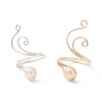 Copper Wire Wrapped Natural Freshwater Pearl Cuff Rings for Women