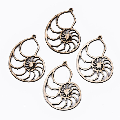 Unfinished Hollow Wood Big Pendants, Undyed, Laser Cut Wood Shapes, Sead Shell Shape