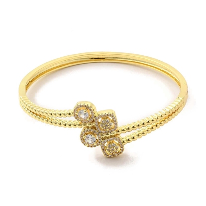 Clear Cubic Zirconia Square Hinged Bangle, Brass Jewelry for Women