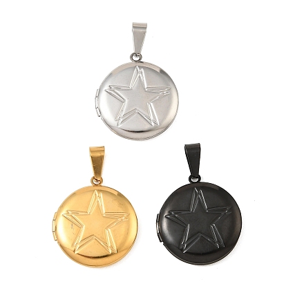 316 подвески из нержавеющей стали Locket, плоский круглый с шармом в виде звезды, с 304 защелкой из нержавеющей стали на поручнях