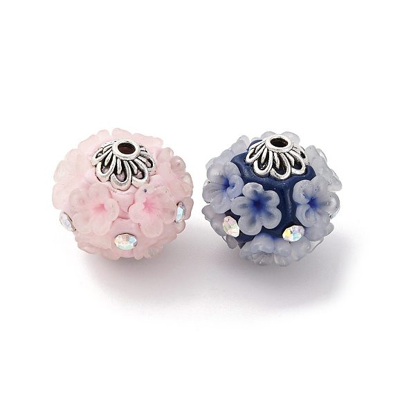 Круглые бусины из смолы ручной работы из Индонезии, со сплавочной фурнитурой со стразами, круглая с цветком