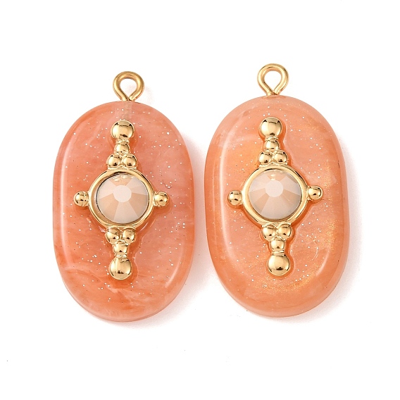 304 подвески из нержавеющей стали смолы, овальные и крестообразные подвески, со стразами, золотые