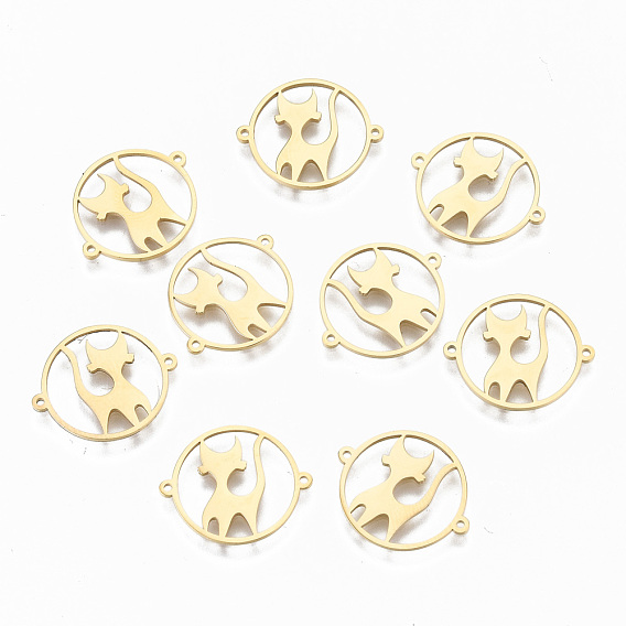 304 Stainless Steel Links Connectors, Laser Cut, Flat Round with Cat