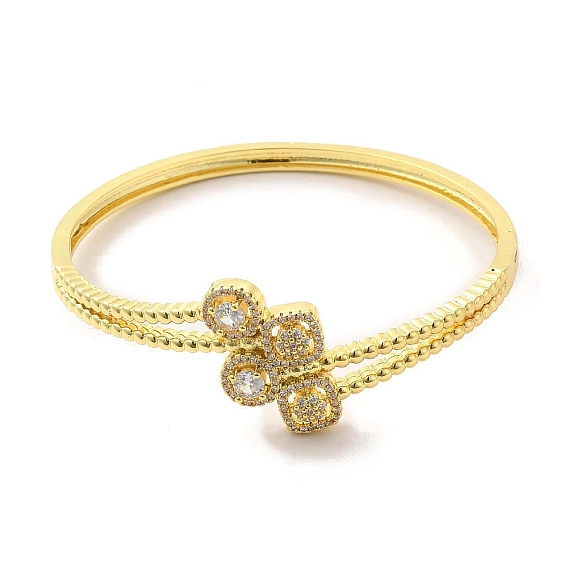 Clear Cubic Zirconia Square Hinged Bangle, Brass Jewelry for Women