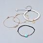 Ensembles de bracelets, avec cordon en nylon, perles de turquoise synthétiques, perles et découvertes en laiton