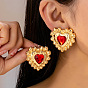 Boucles d'oreilles en alliage strass pour femmes, cœur