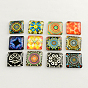 Floral Pattern Glass Flatback Square Cabochons, for DIY Projects
