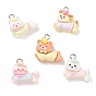 Running Animal Theme Printed Opaque Resin Pendants, Mixed Shapes Charms, with Platinum Iron Loop