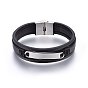 Leather Cord Multi-strand Bracelets, with 201 Stainless Steel Clasp, Rectangle